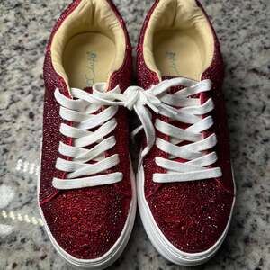 Betsey Johnson Sidny Red Rhinestone Embellished Platform Sneakers